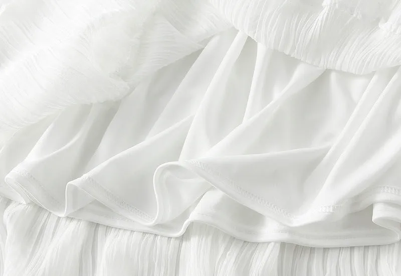 Wave Pleated Mesh Stitching Lace Skirt