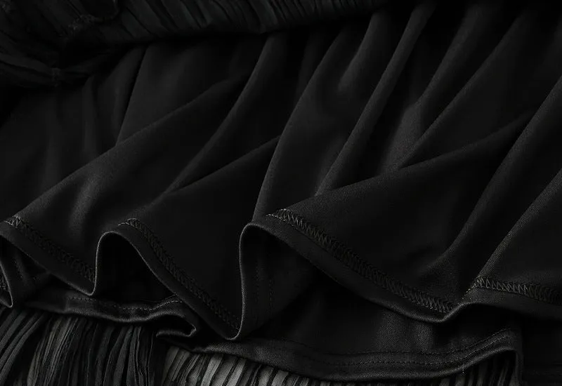 Wave Pleated Mesh Stitching Lace Skirt