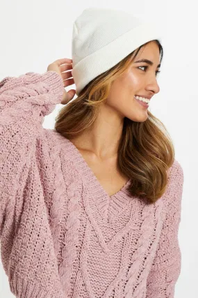 White Ribbed Beanie