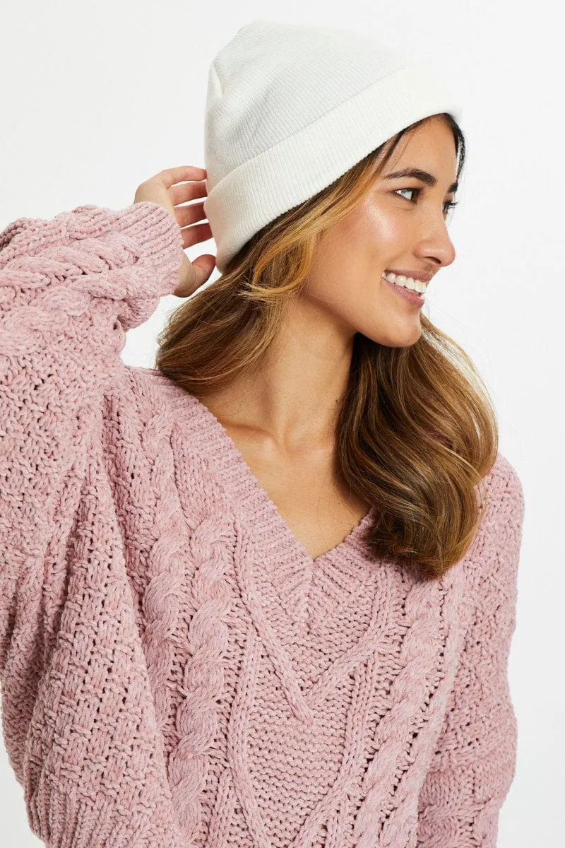 White Ribbed Beanie