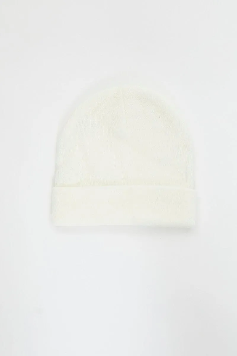 White Ribbed Beanie