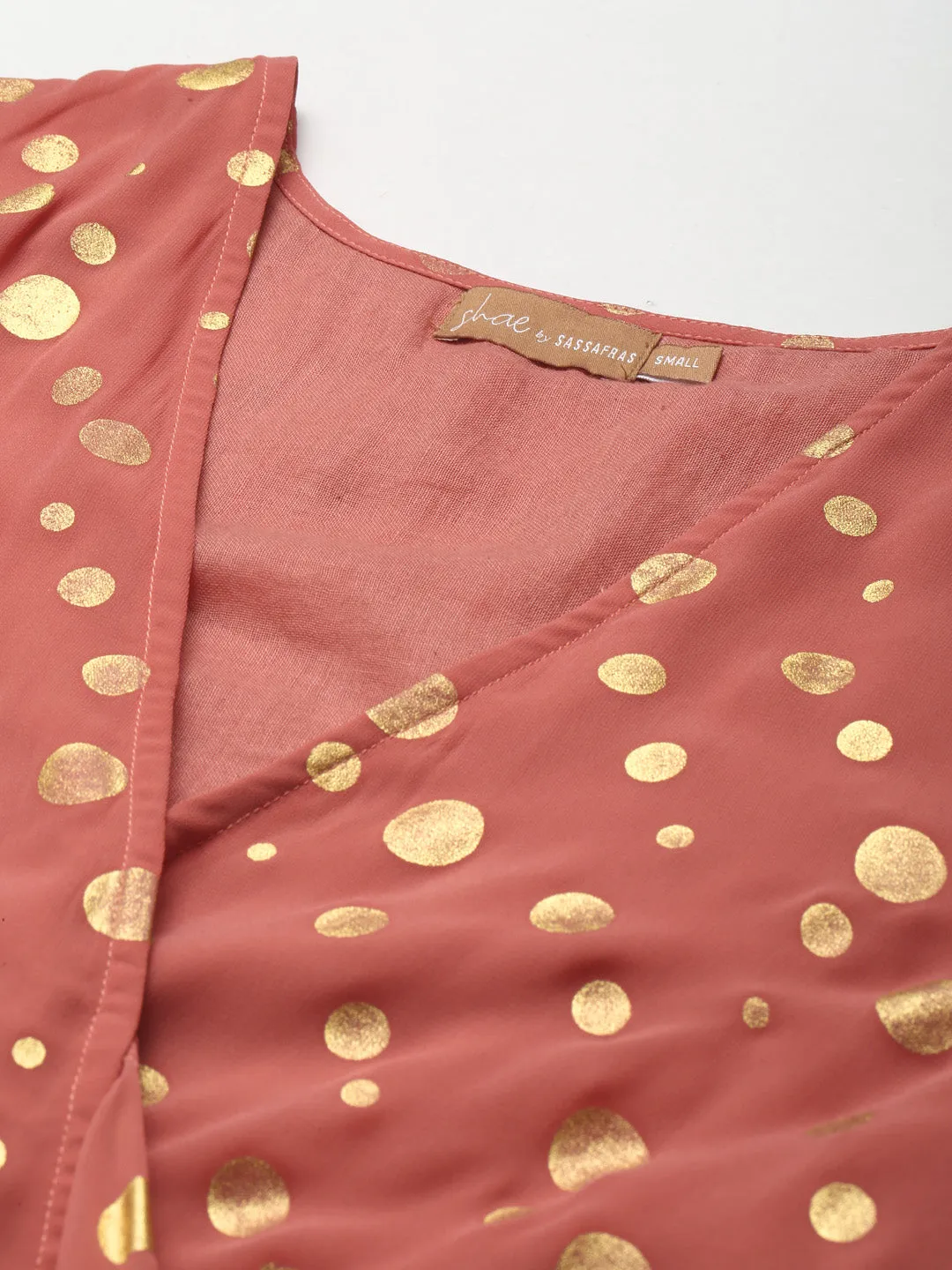 Women Rust Foil Print Crop Top With Sharara Pants