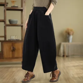 Women Spring Retro Cotton Corduroy Solid Color Casual Pants