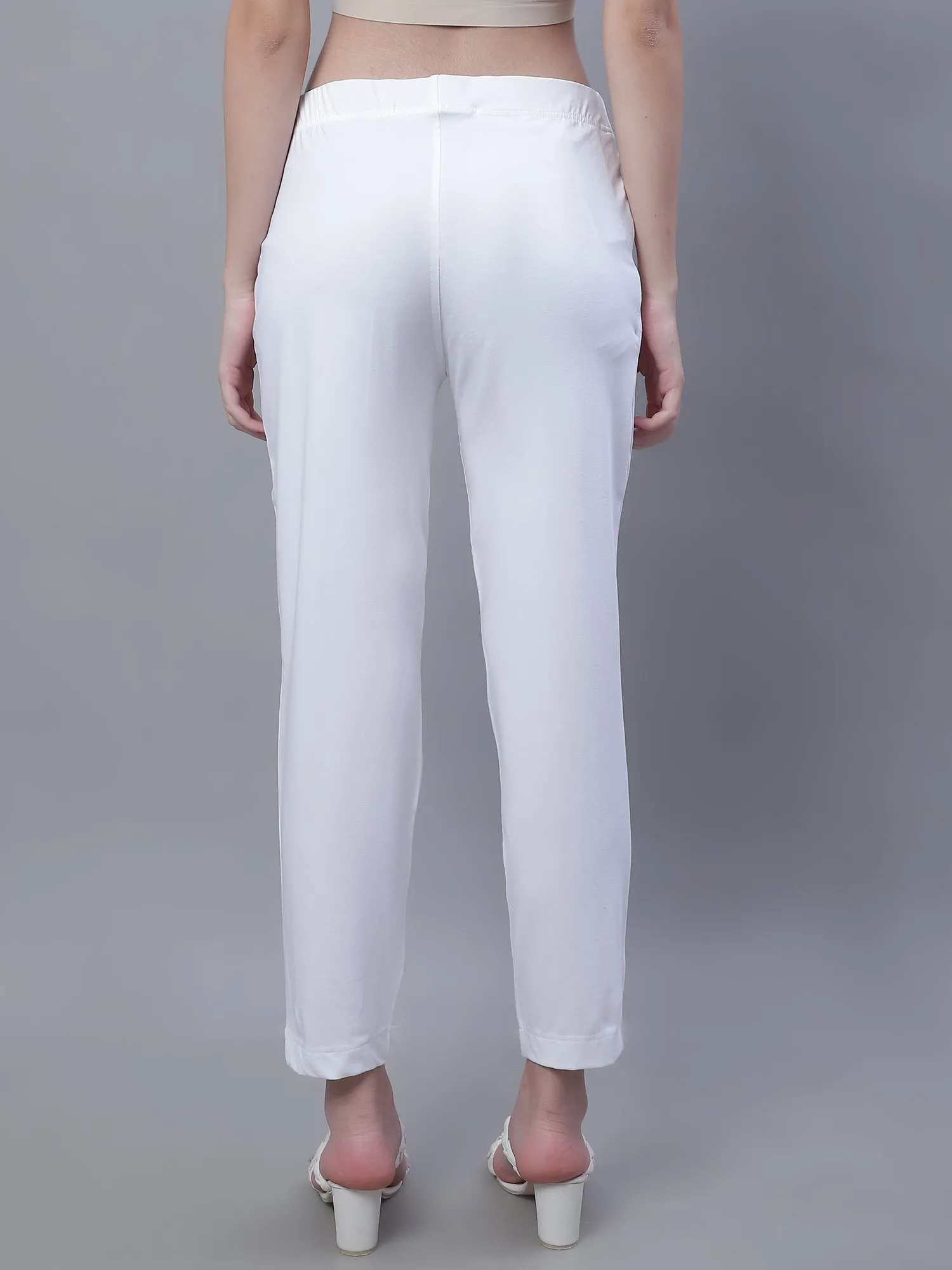 Women's Basic Regular Fit White Flat Front Mid rise Kurti Pant