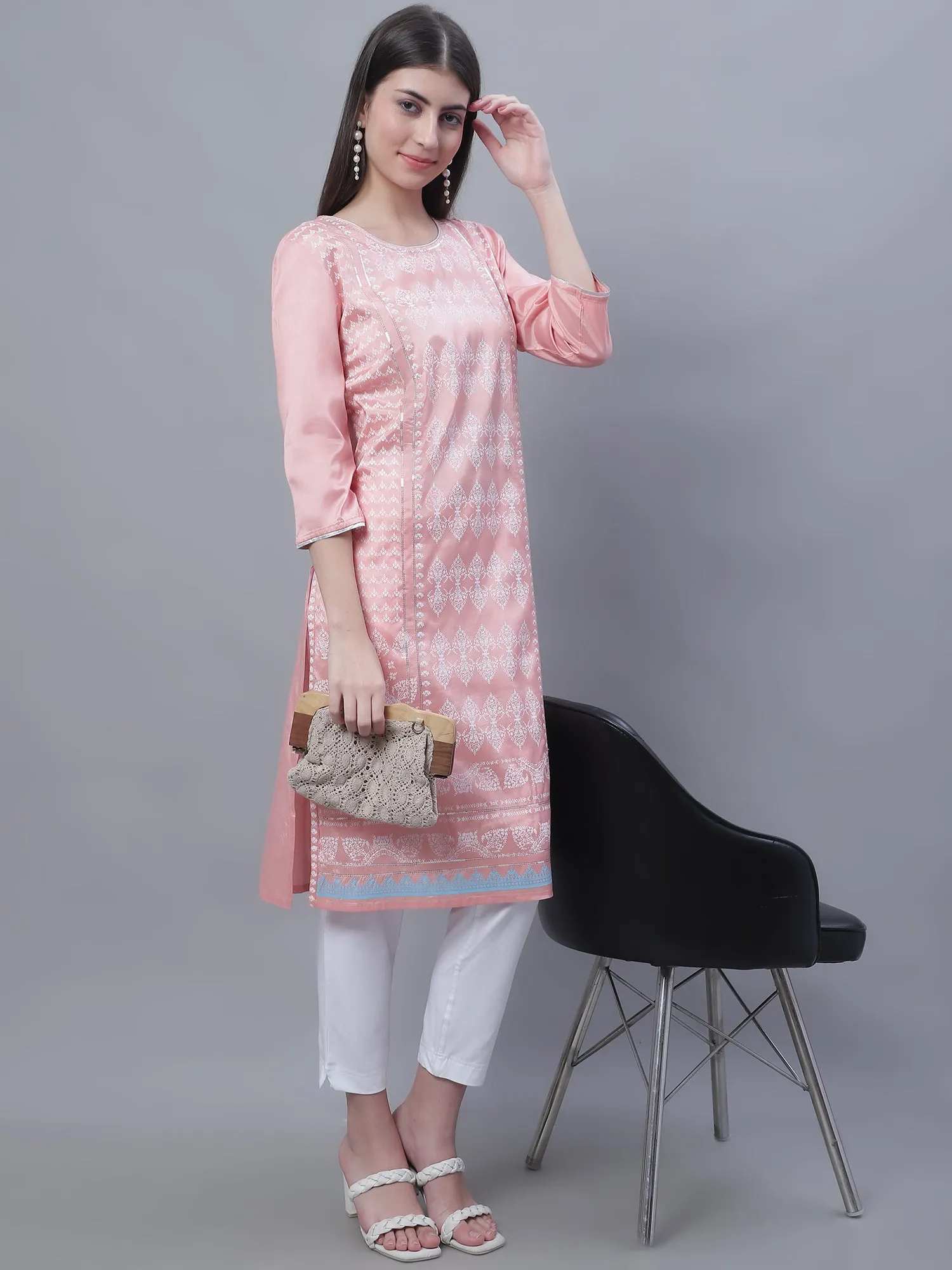 Women's Basic Regular Fit White Flat Front Mid rise Kurti Pant