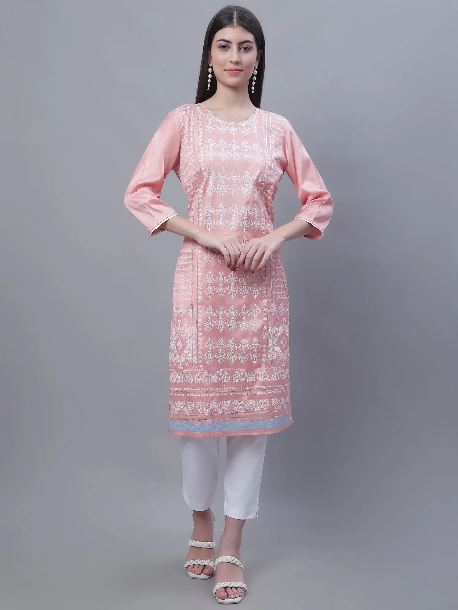 Women's Basic Regular Fit White Flat Front Mid rise Kurti Pant