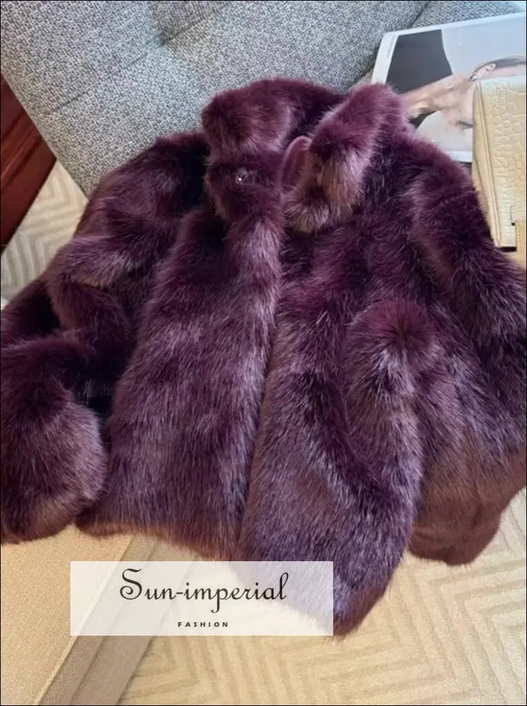 Women's Deep Purple Shaggy Faux Fur Coat