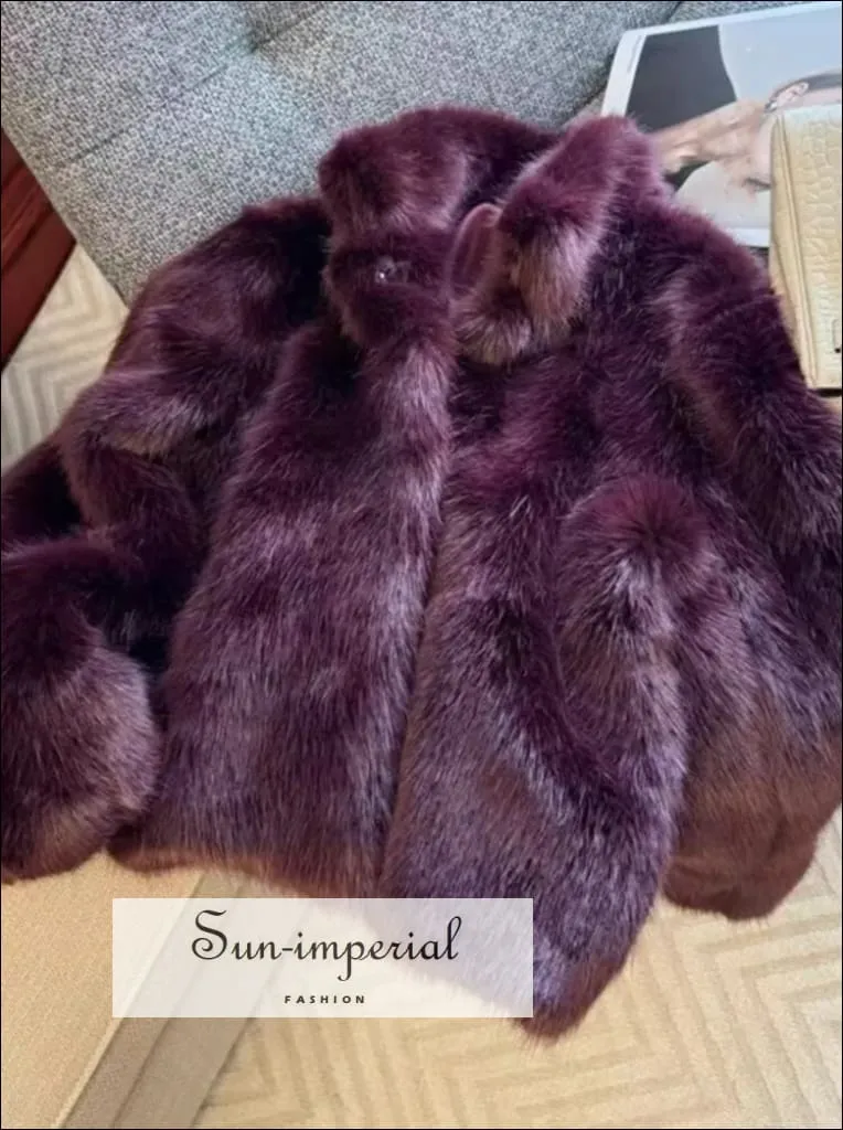 Women's Deep Purple Shaggy Faux Fur Coat