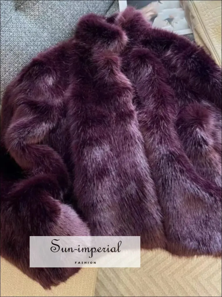 Women's Deep Purple Shaggy Faux Fur Coat