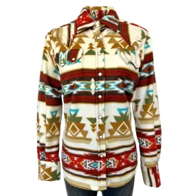 Women's Native Pattern Fleece Western Shirt in Tan & Red