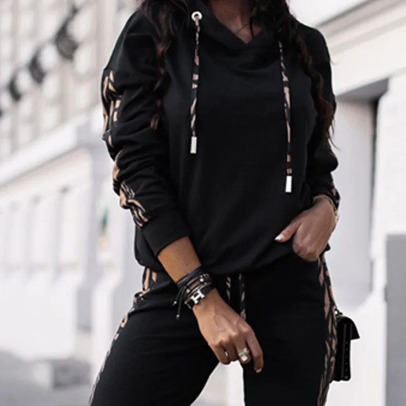 Women's Stripe Tracksuit Hoodie Outfit 2 Pcs Set -Q093 9626