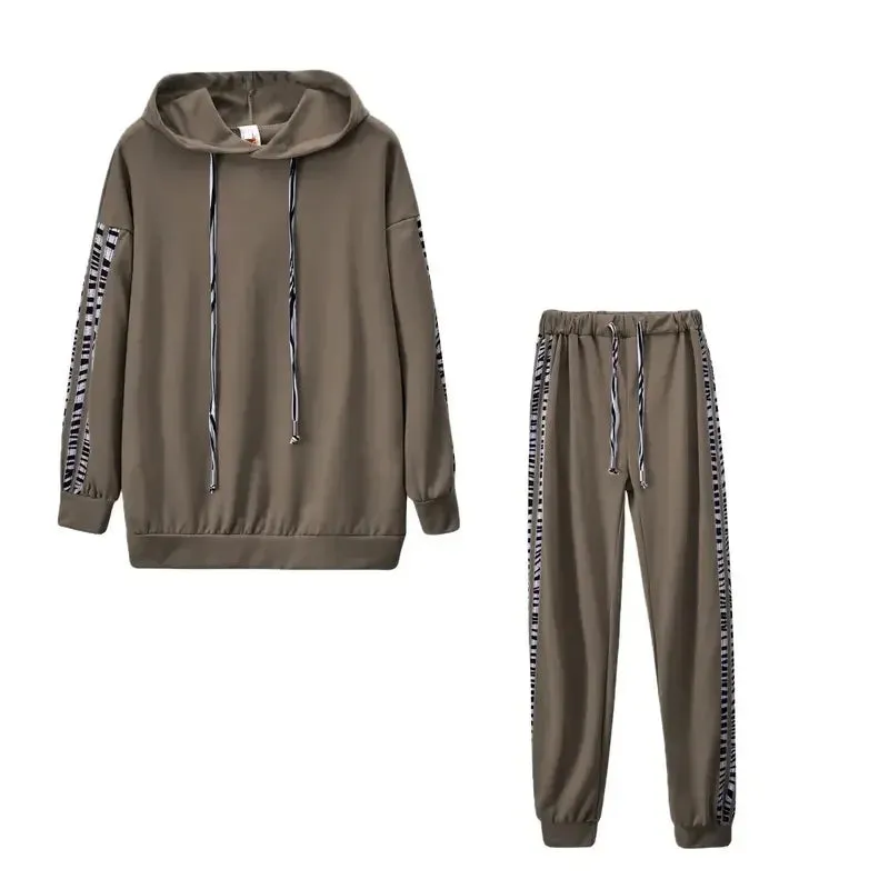 Women's Stripe Tracksuit Hoodie Outfit 2 Pcs Set -Q093 9626