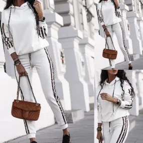 Women's Stripe Tracksuit Hoodie Outfit 2 Pcs Set -Q093 9626