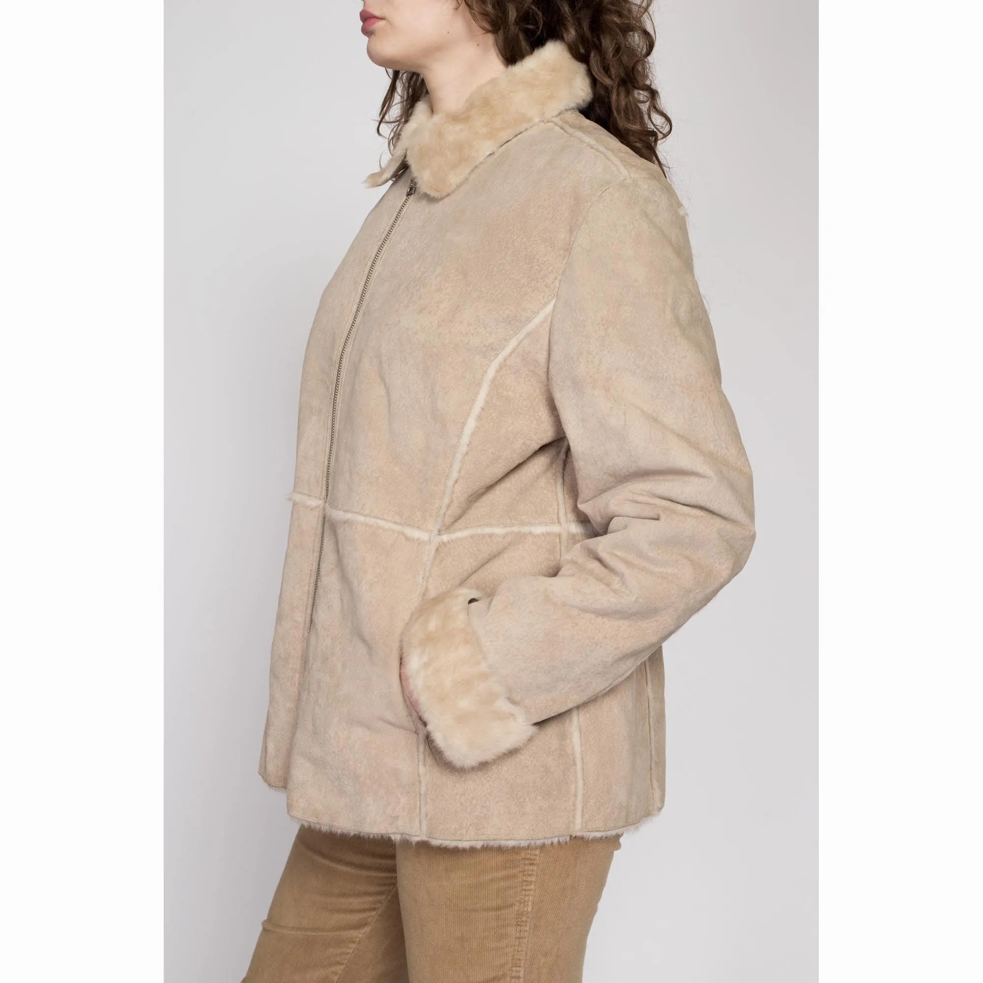 XL Y2K Guess Tan Suede Shearling Coat