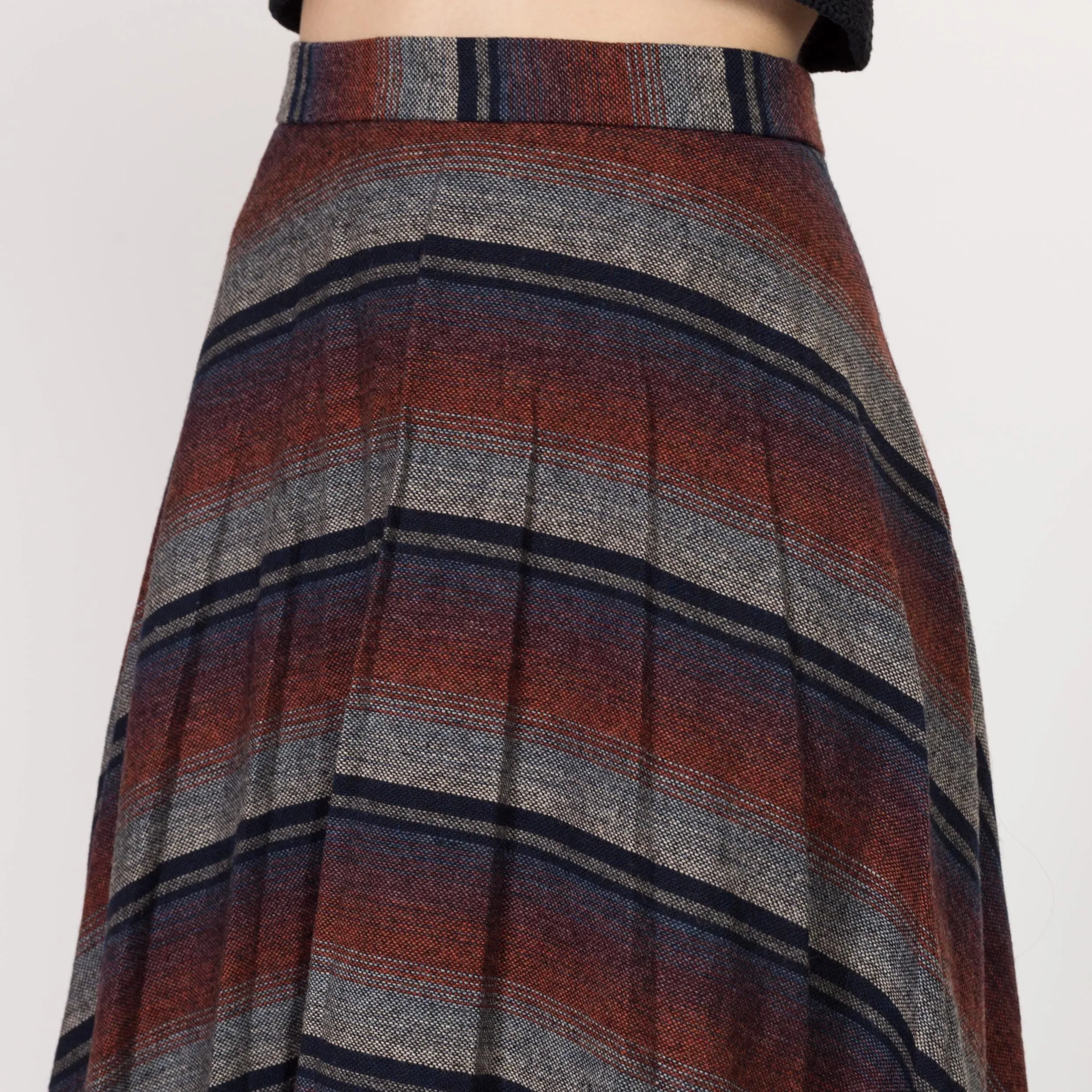 XS 70s Striped Knit Schoolgirl Midi Skirt 25"