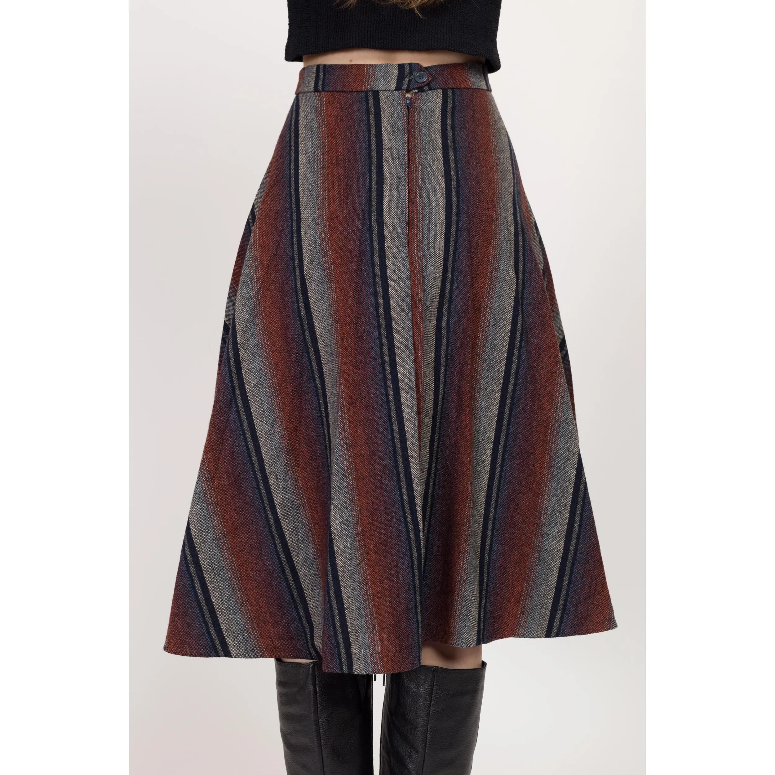 XS 70s Striped Knit Schoolgirl Midi Skirt 25"