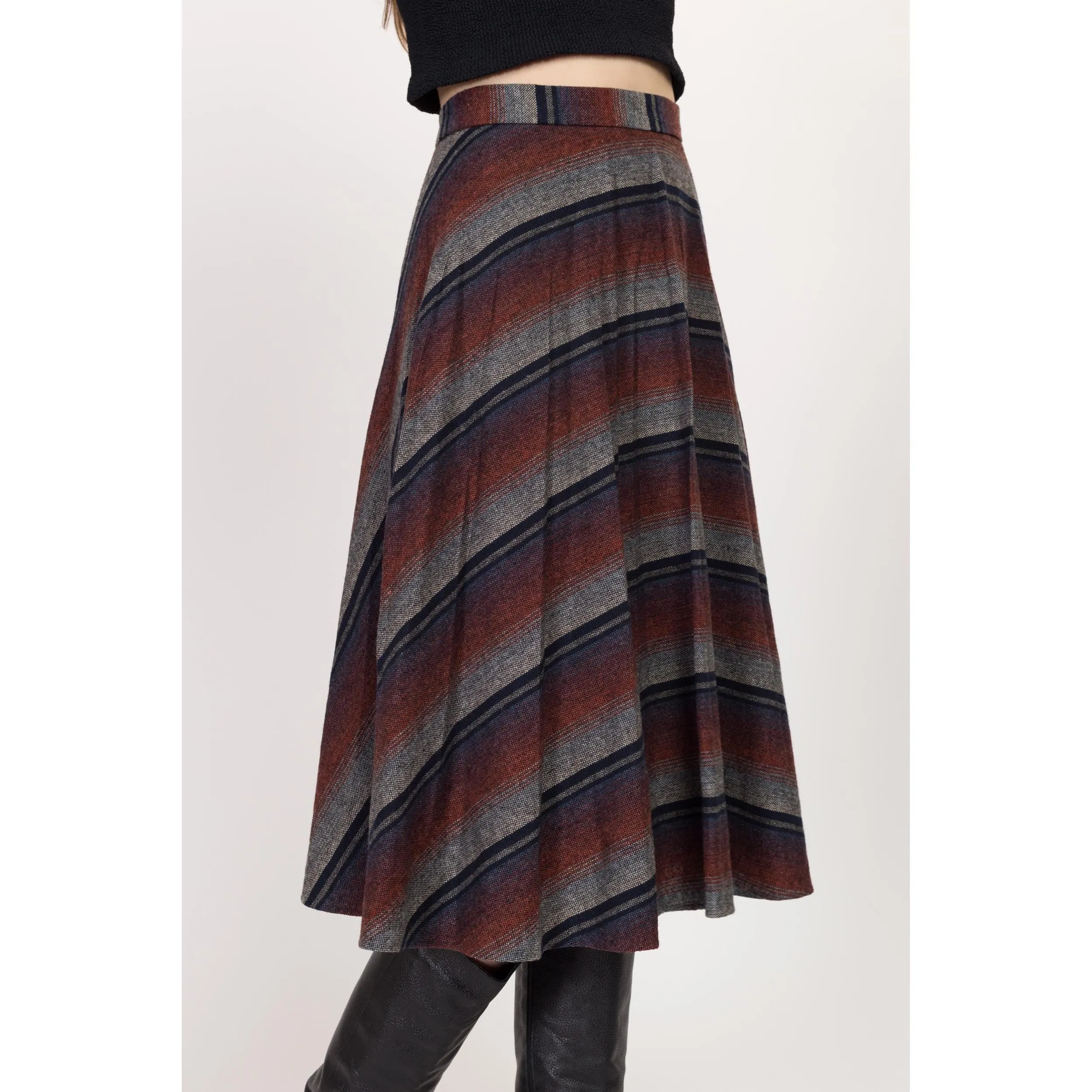 XS 70s Striped Knit Schoolgirl Midi Skirt 25"