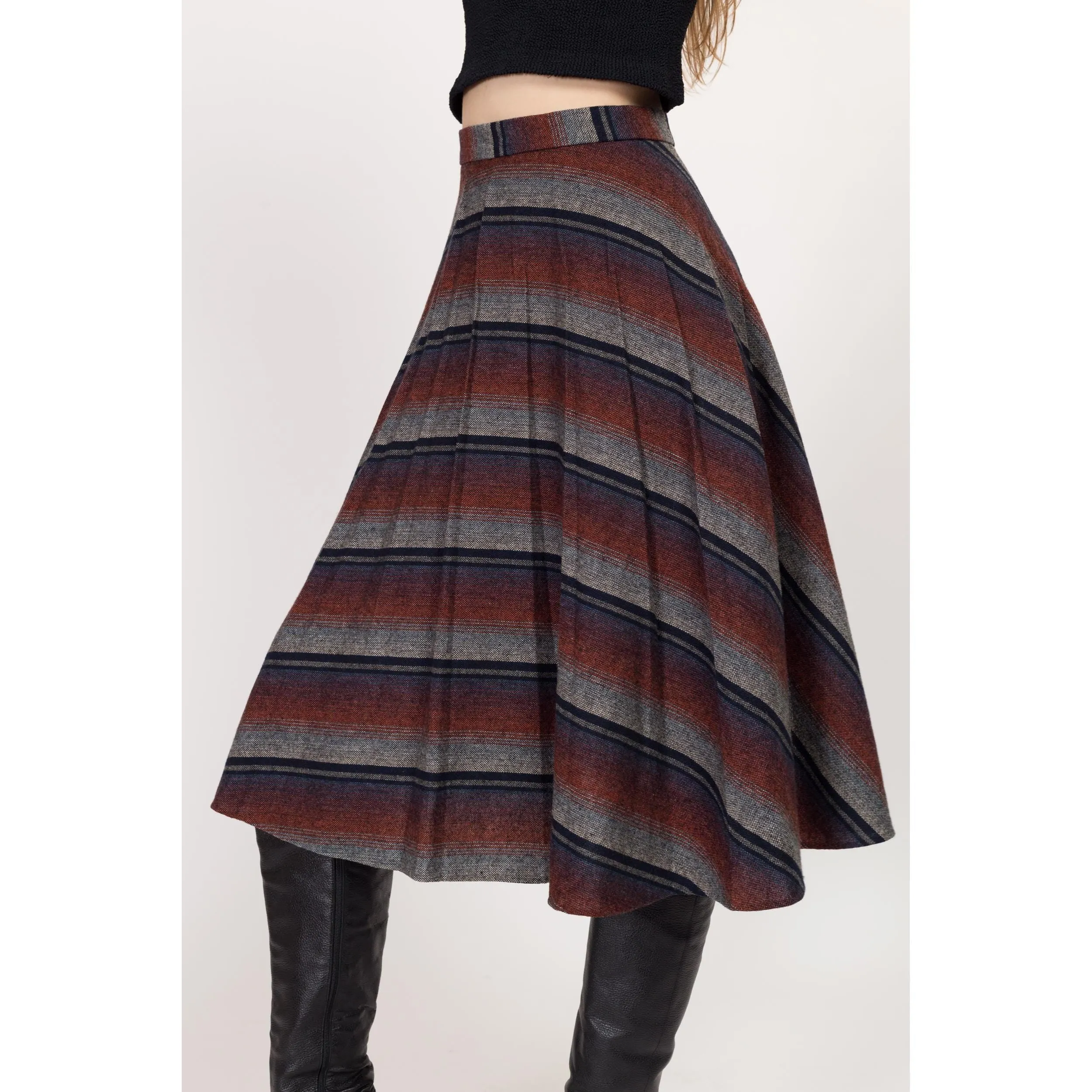 XS 70s Striped Knit Schoolgirl Midi Skirt 25"