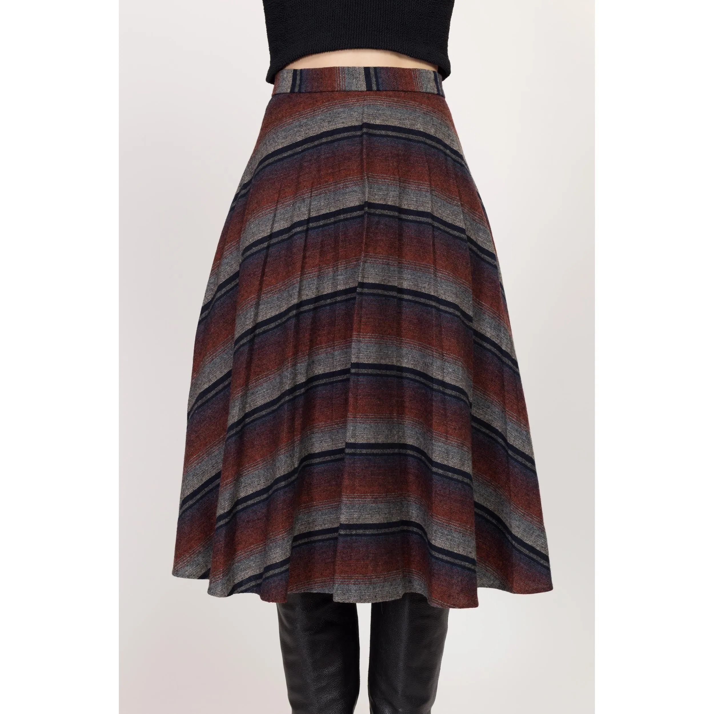 XS 70s Striped Knit Schoolgirl Midi Skirt 25"