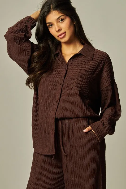 Zoe- espresso pleated 2 piece set