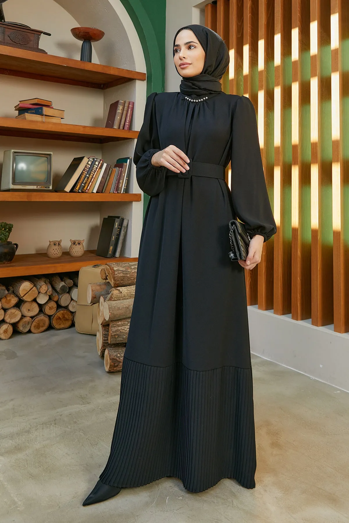 ZRF Women Skirt Edge Pleated Dress - Black - Trieste