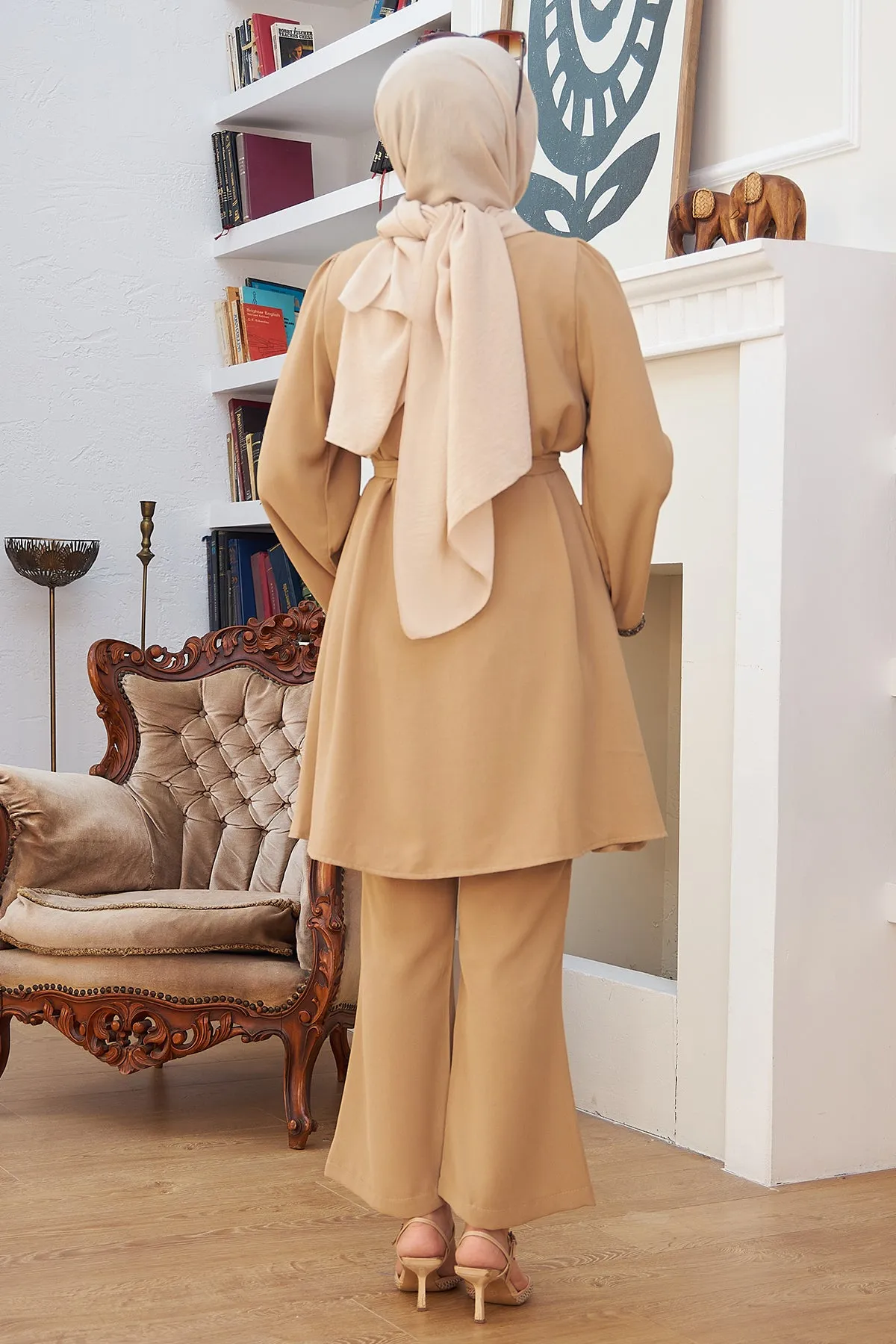 ZRF Women Spanish Flared Pants Tunic Set - Beige - Geneva