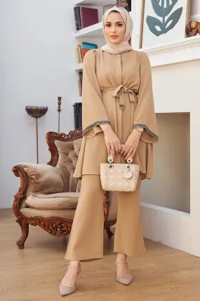 ZRF Women Spanish Flared Pants Tunic Set - Beige - Geneva
